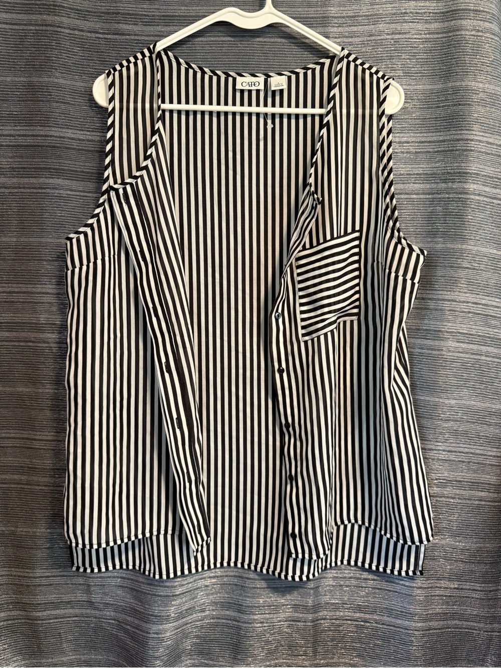 Cato Black and White Vertical Stripe Sleeveless Button-Down Top
